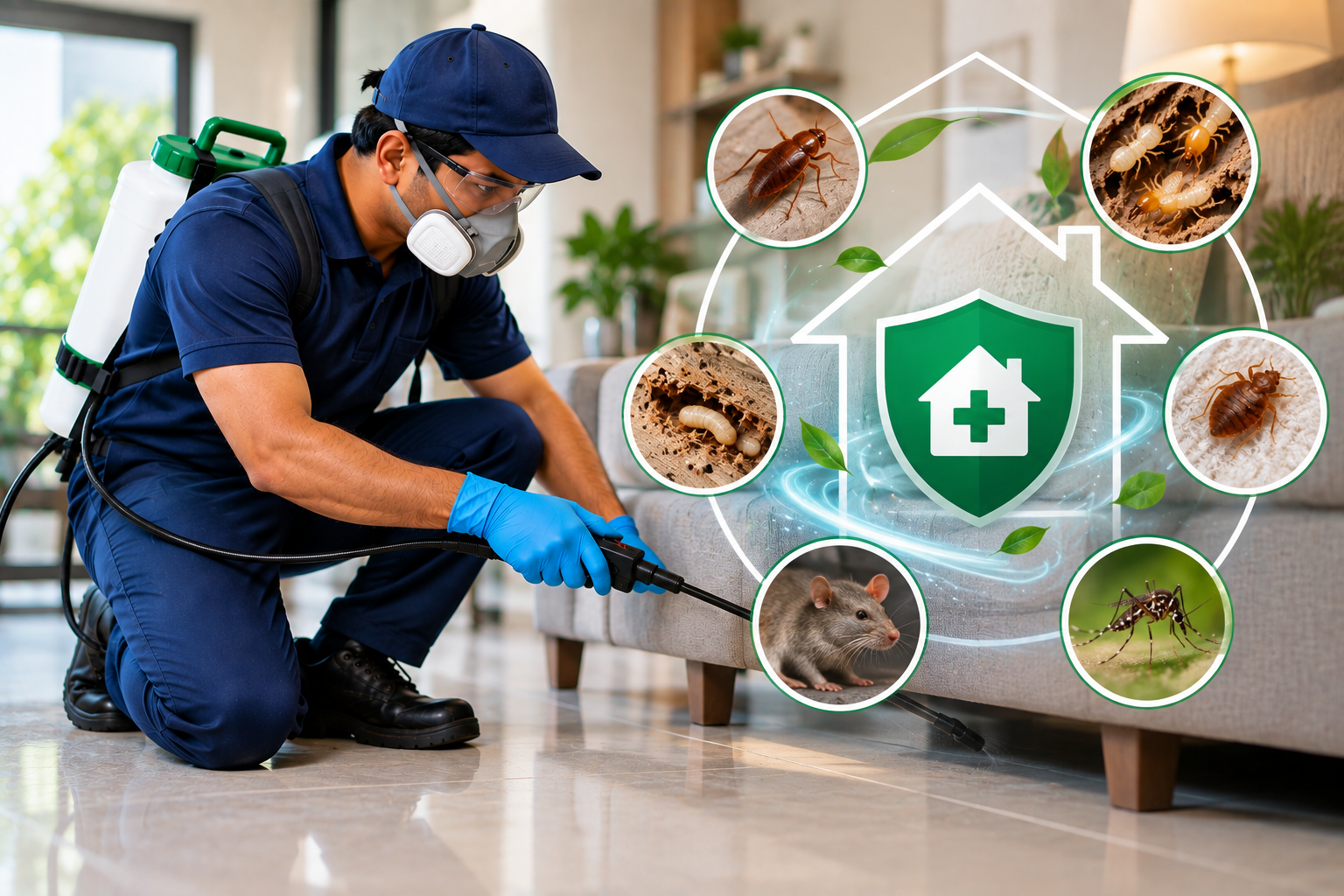 Professional pest control technician providing pest treatment
