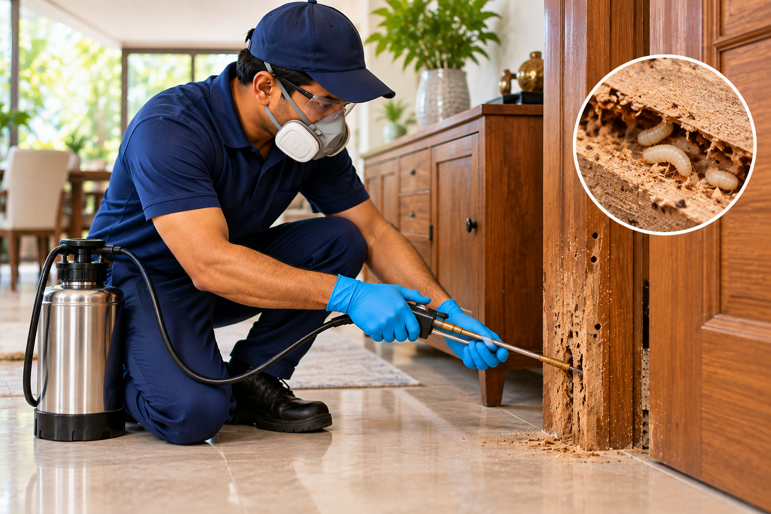 Wood borer pest control treatment for wooden furniture